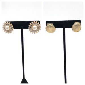 2 Pairs of Stud Earrings Sea Shell & Faux Pearls